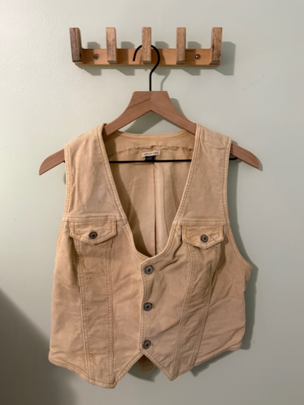American Eagle Tan Cotton Button Front Vest XL